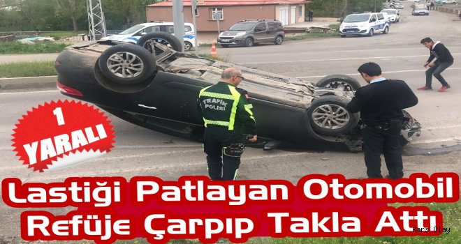 Kars'ta Lastiği Patlayan Otomobil Takla Attı